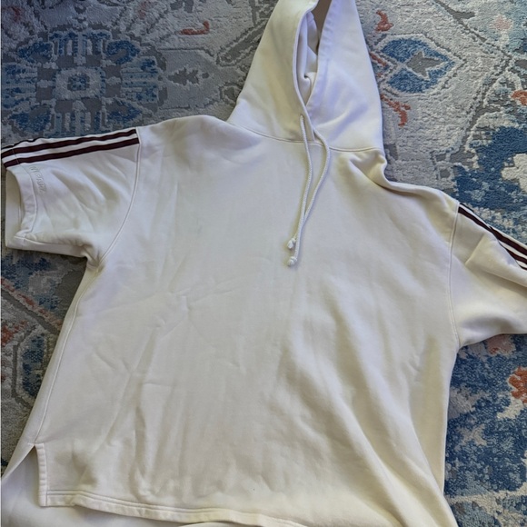 adidas Other - IVY PARK adidas Cream Hoodie with Burgundy Shoulder Stripes Size Small